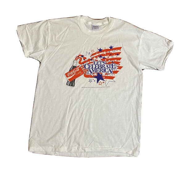 VINTAGE Coke Classic Tee EXTRA LARGE “Let’s Celebrate America” Single Stitch - Picture 1 of 12
